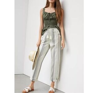 NWT Anthropologie XS Embroidered Boho Striped High Rise Pants Drawstring Waist